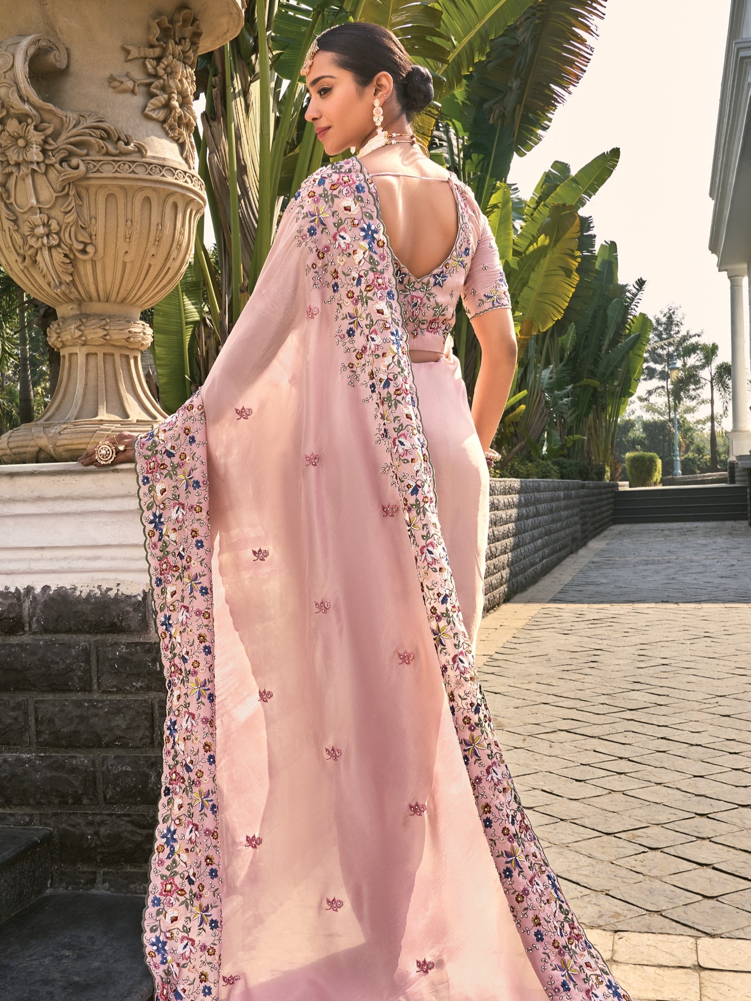 Blush Pink Designer Saree with Pearl &amp; Sequin Embroidery