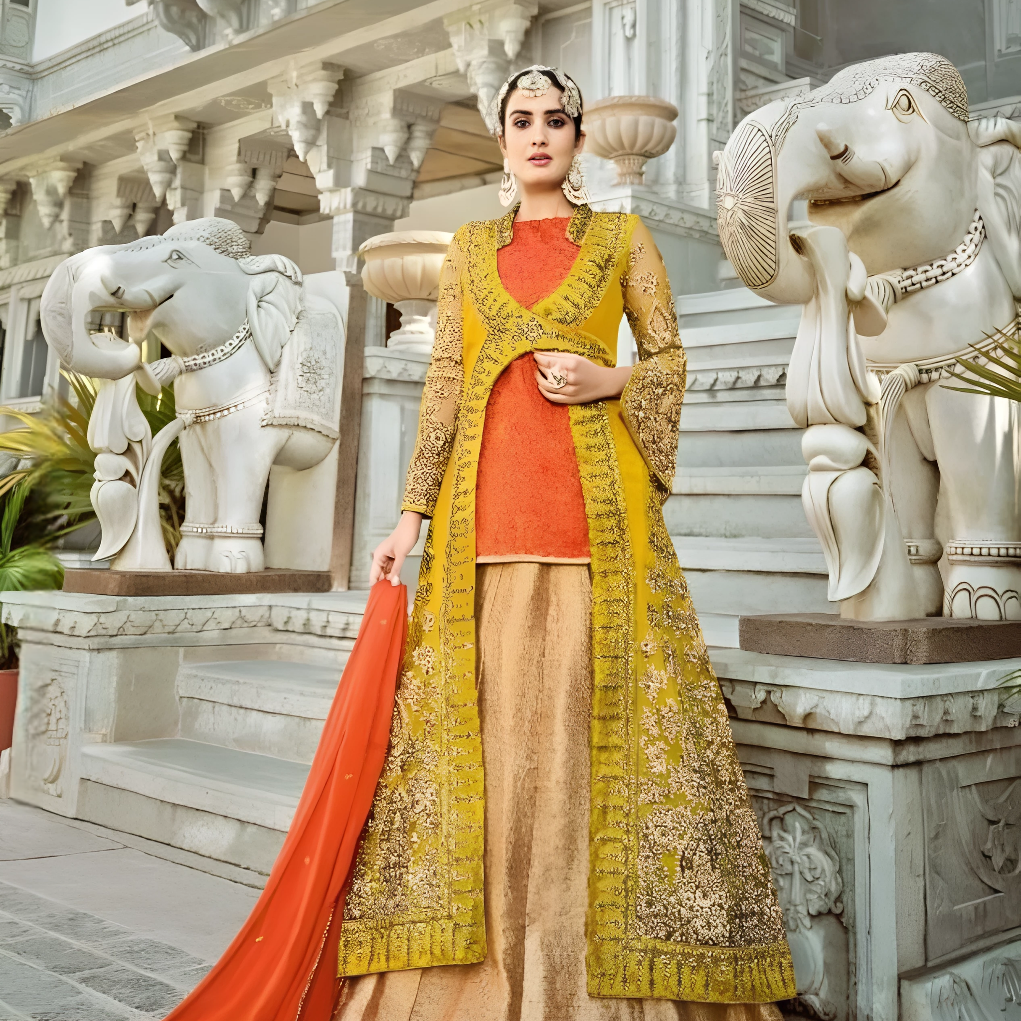 Golden Yellow Handloom Silk Anarkali Suit
