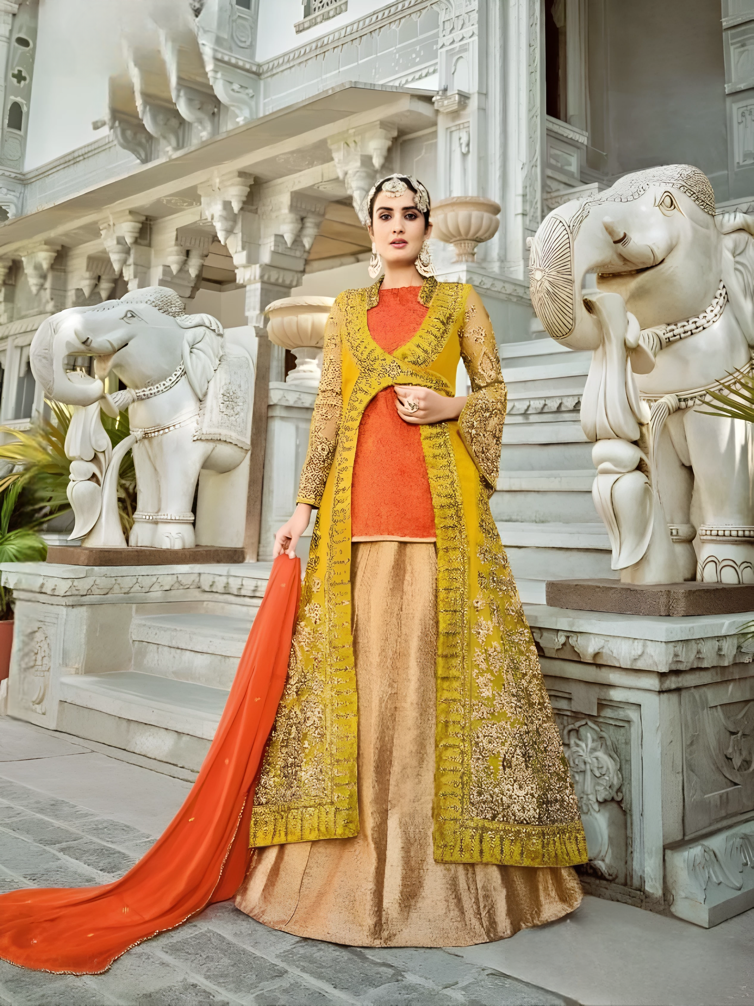 Golden Yellow Handloom Silk Anarkali Suit