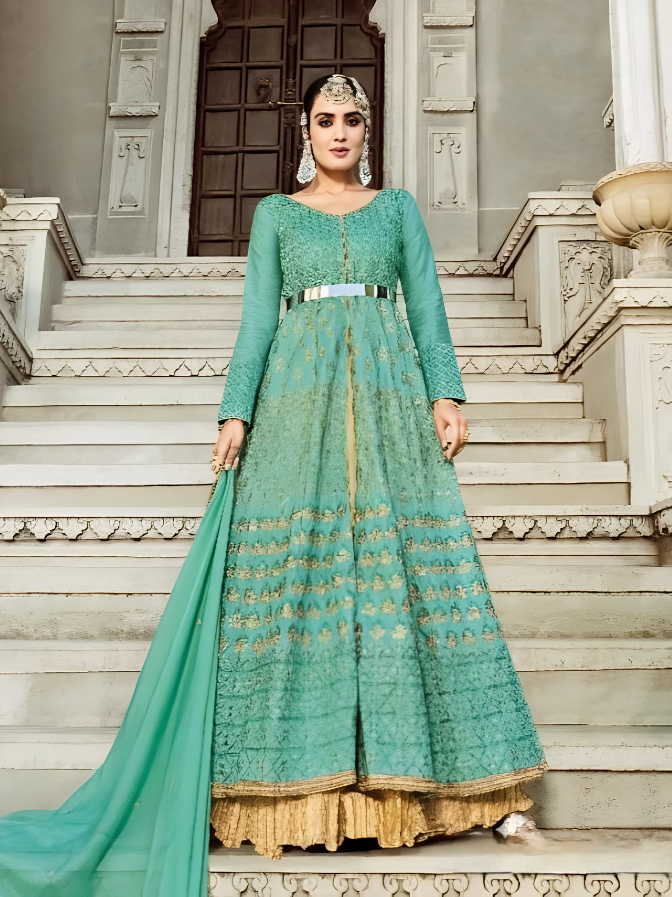 Aqua Blue Heavy Embroidered Designer Anarkali Suit