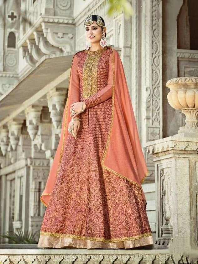 Red and Gold Embroidered Designer Anarkali Suit