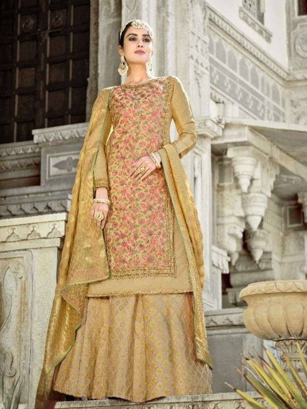 Golden Beige Embroidered Anarkali Suit