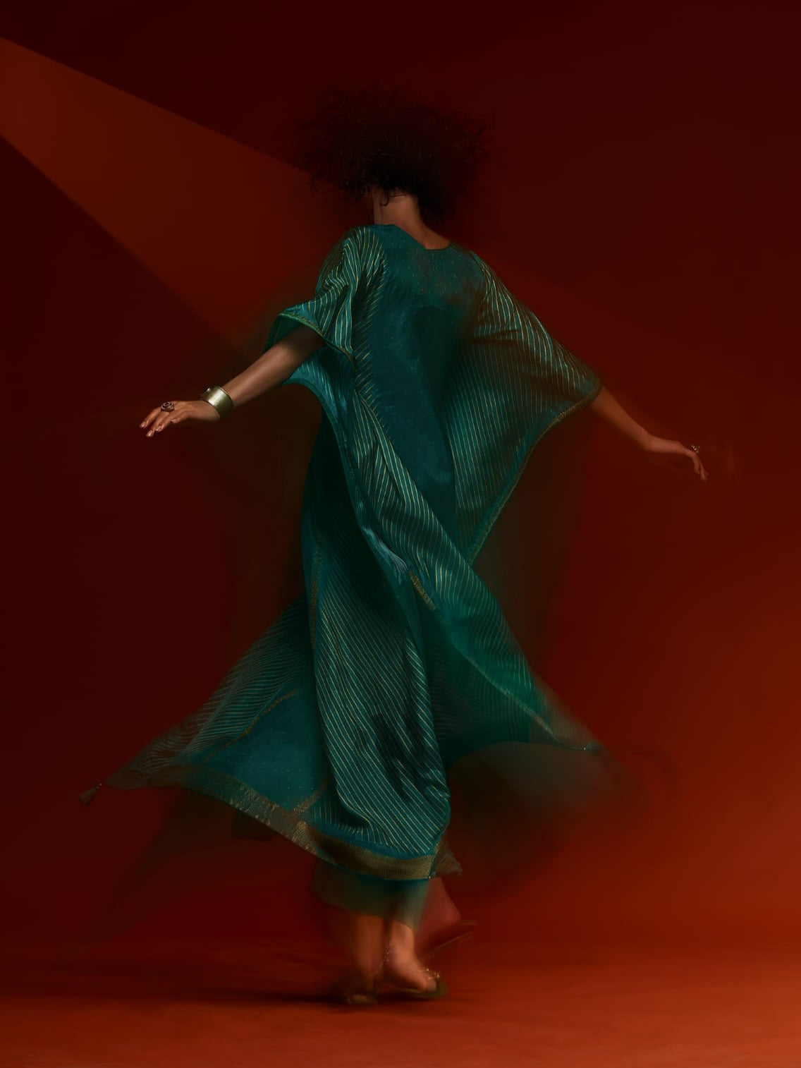 Teal Green Viscose Bandhani Kaftan