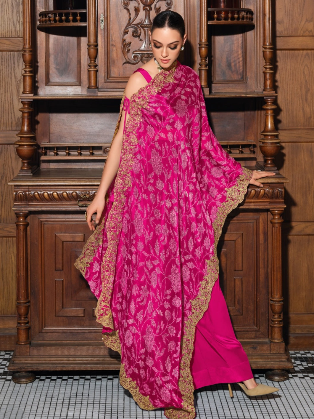 Designer Pink Embroidered Kaftan Set