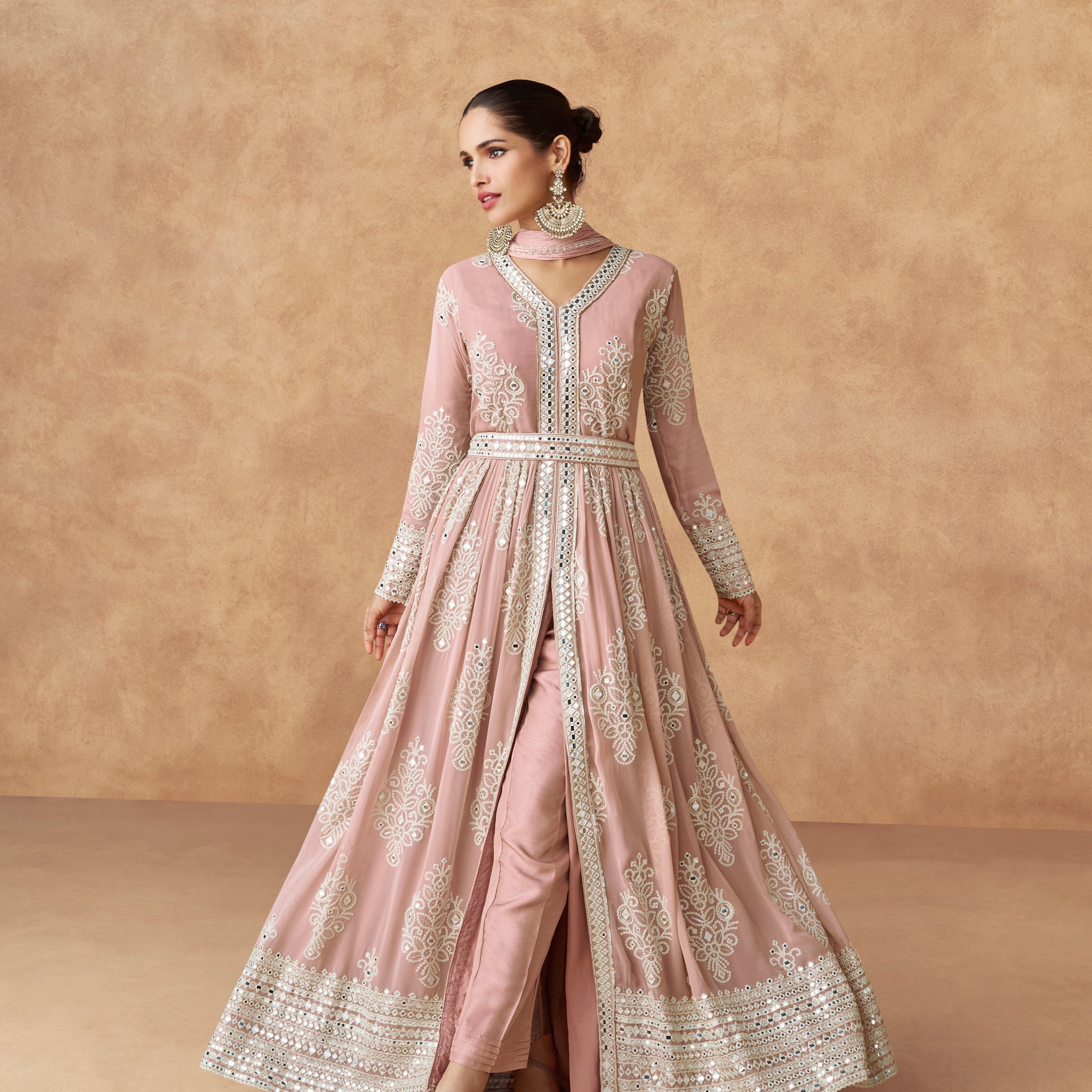 Blush Pink Embroidered Georgette Palazzo Suit