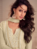 Soft Cream Embroidered Georgette Palazzo Suit