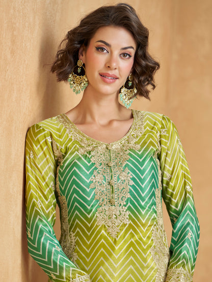 Lime Green &amp; Yellow Ombre Chinnon Silk Palazzo Suit