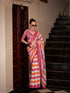 Pink & Orange Wavy Print Linen Cotton Saree