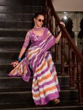 Purple & Orange Wavy Print Linen Cotton Saree