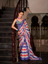 Royal Blue & White Wavy Print Linen Cotton Saree