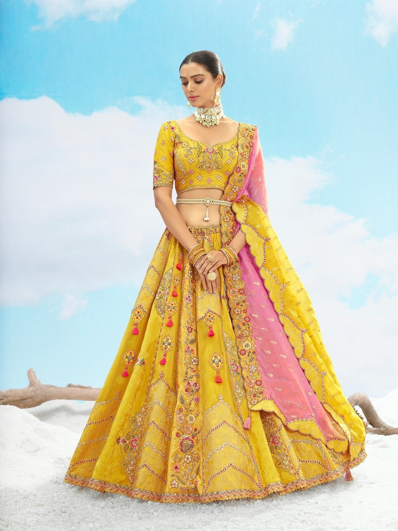 Yellow &amp; Gold Bridal Lehenga with Heavy Zari Embroidery