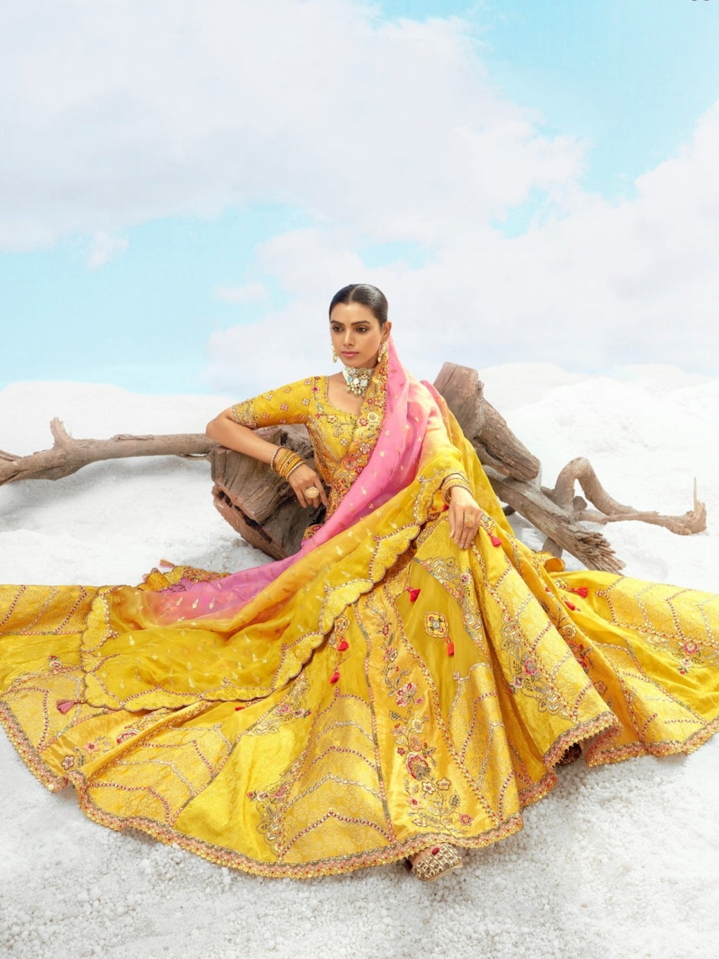 Yellow &amp; Gold Bridal Lehenga with Heavy Zari Embroidery