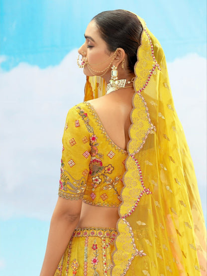Yellow &amp; Gold Bridal Lehenga with Heavy Zari Embroidery