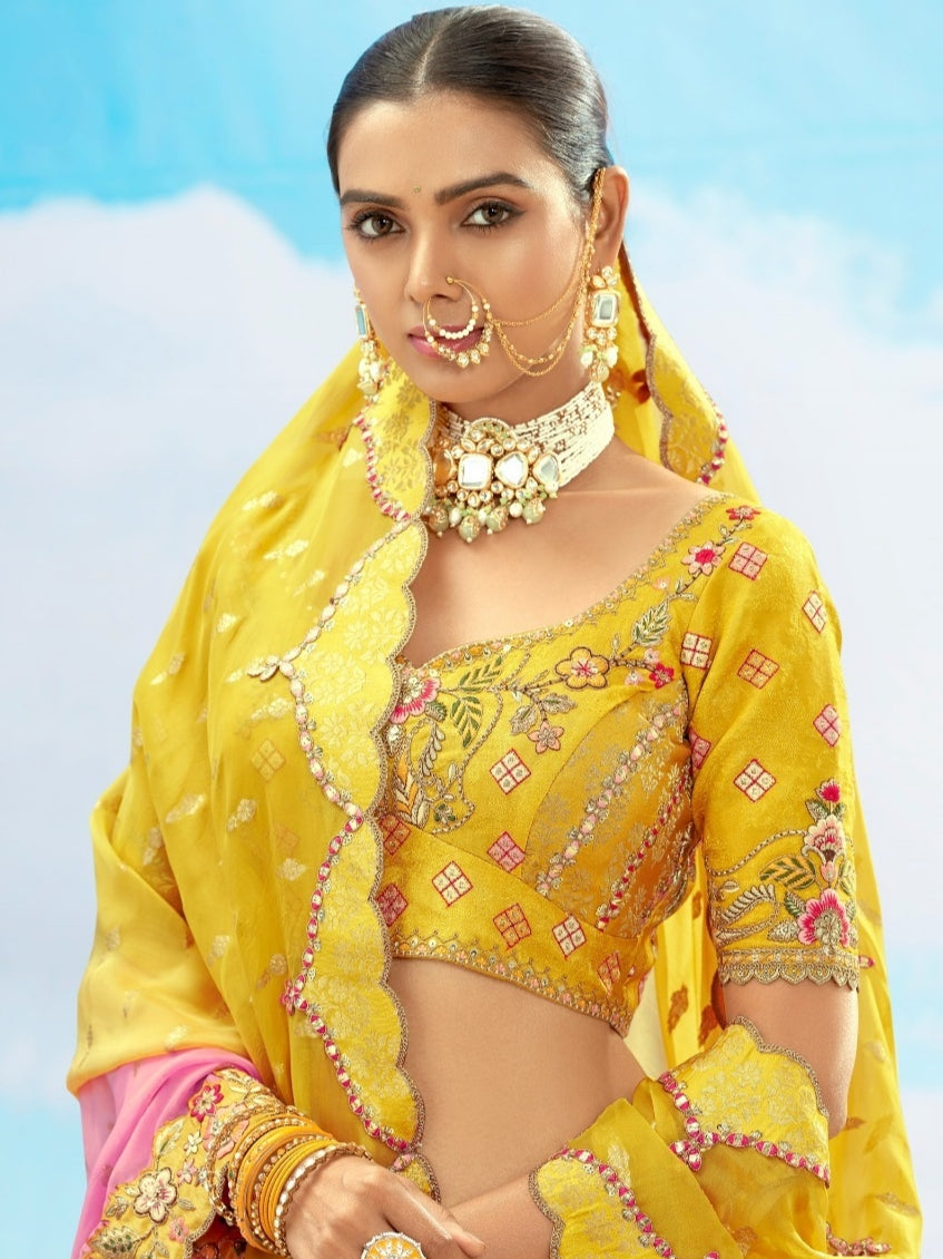 Yellow &amp; Gold Bridal Lehenga with Heavy Zari Embroidery