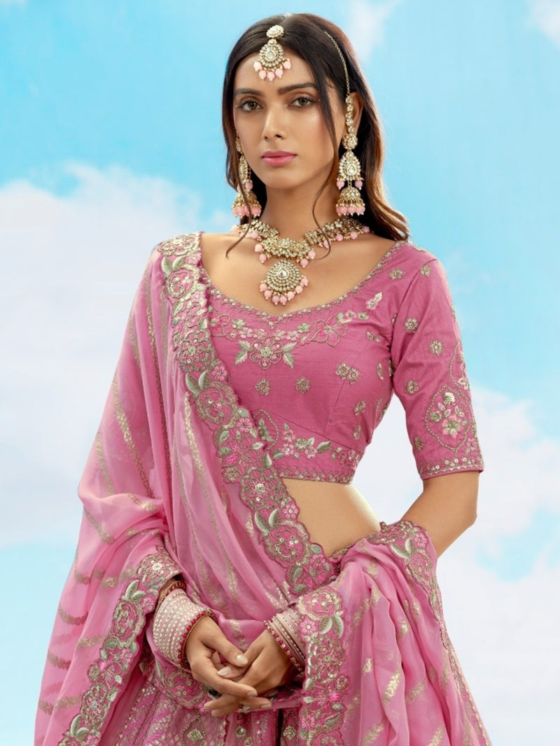 Soft Pink and Gold Bridal Lehenga with Heavy Zari Embroidery