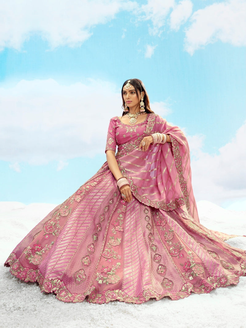 Soft Pink and Gold Bridal Lehenga with Heavy Zari Embroidery