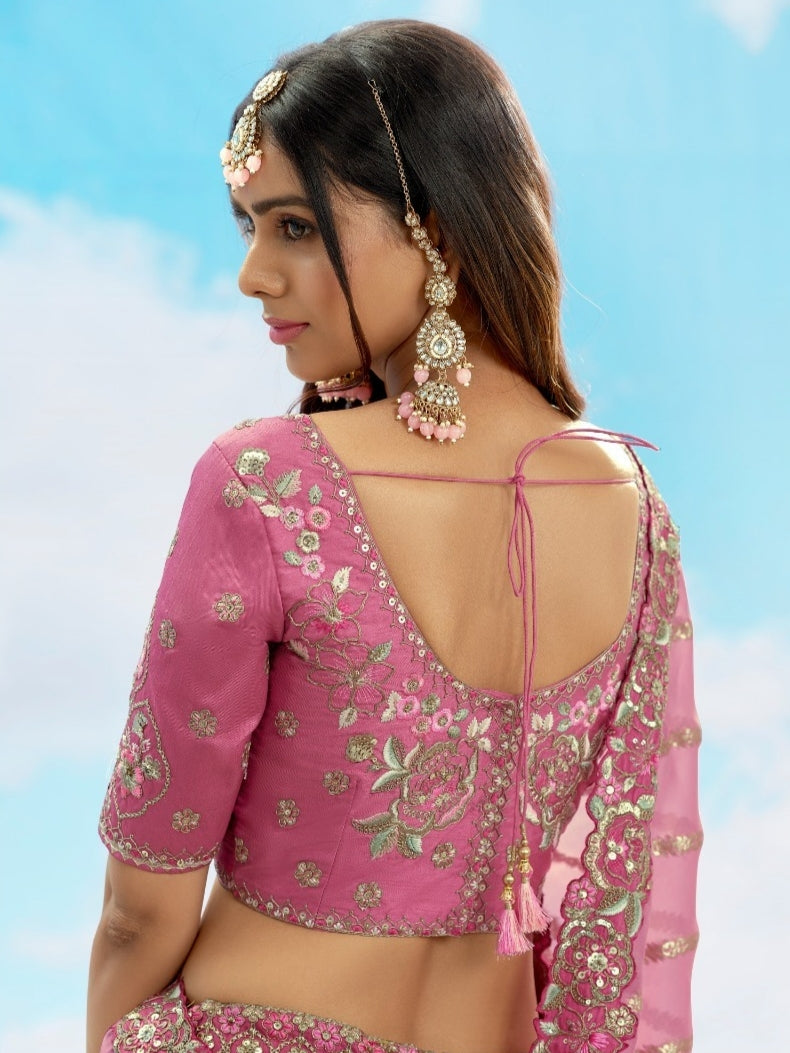 Soft Pink and Gold Bridal Lehenga with Heavy Zari Embroidery