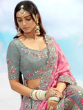 Grey & Pink Bridal Lehenga with Sequence & Stone Work