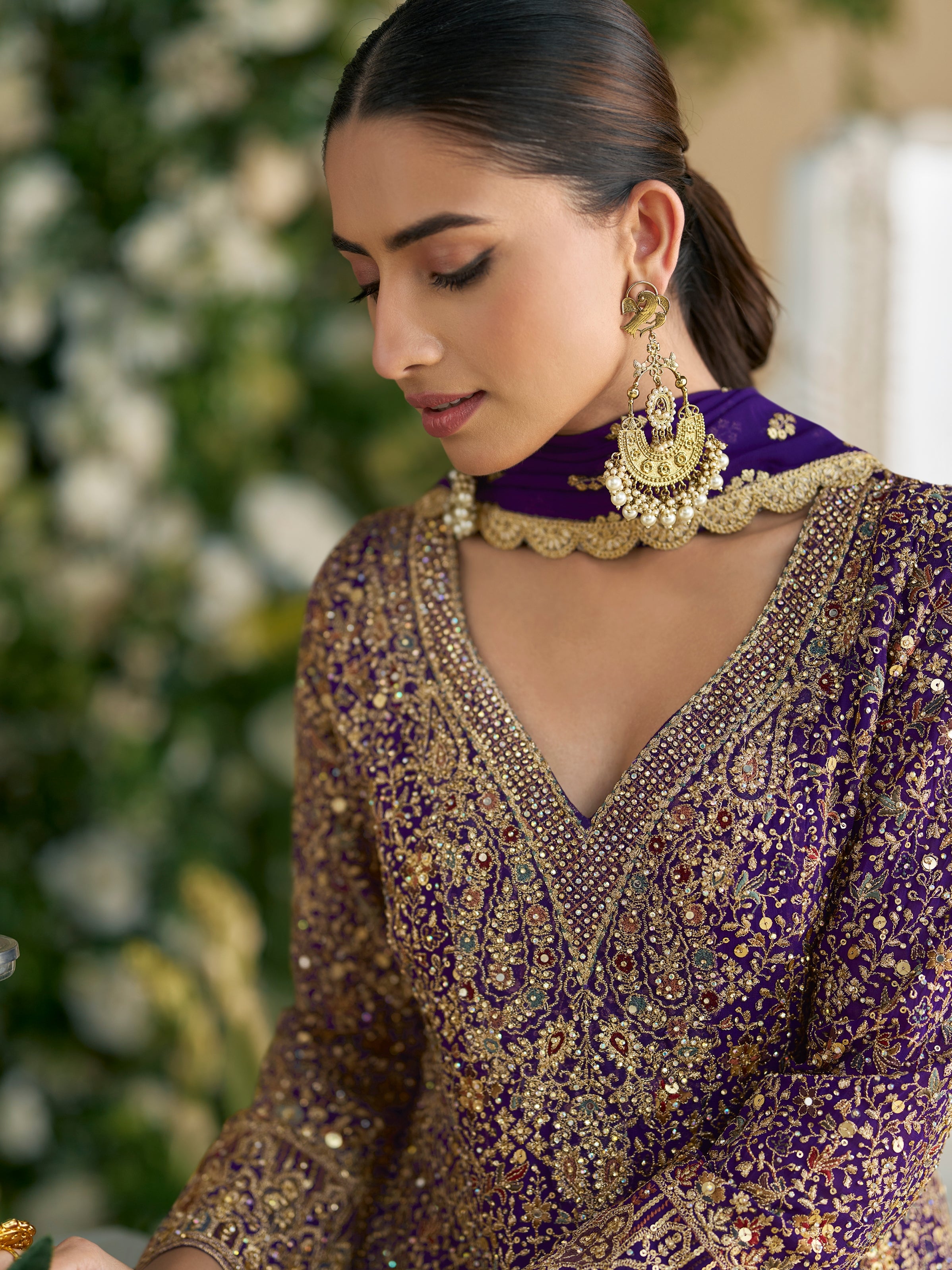 Royal Purple Heavy Embroidered Georgette Sharara Suit