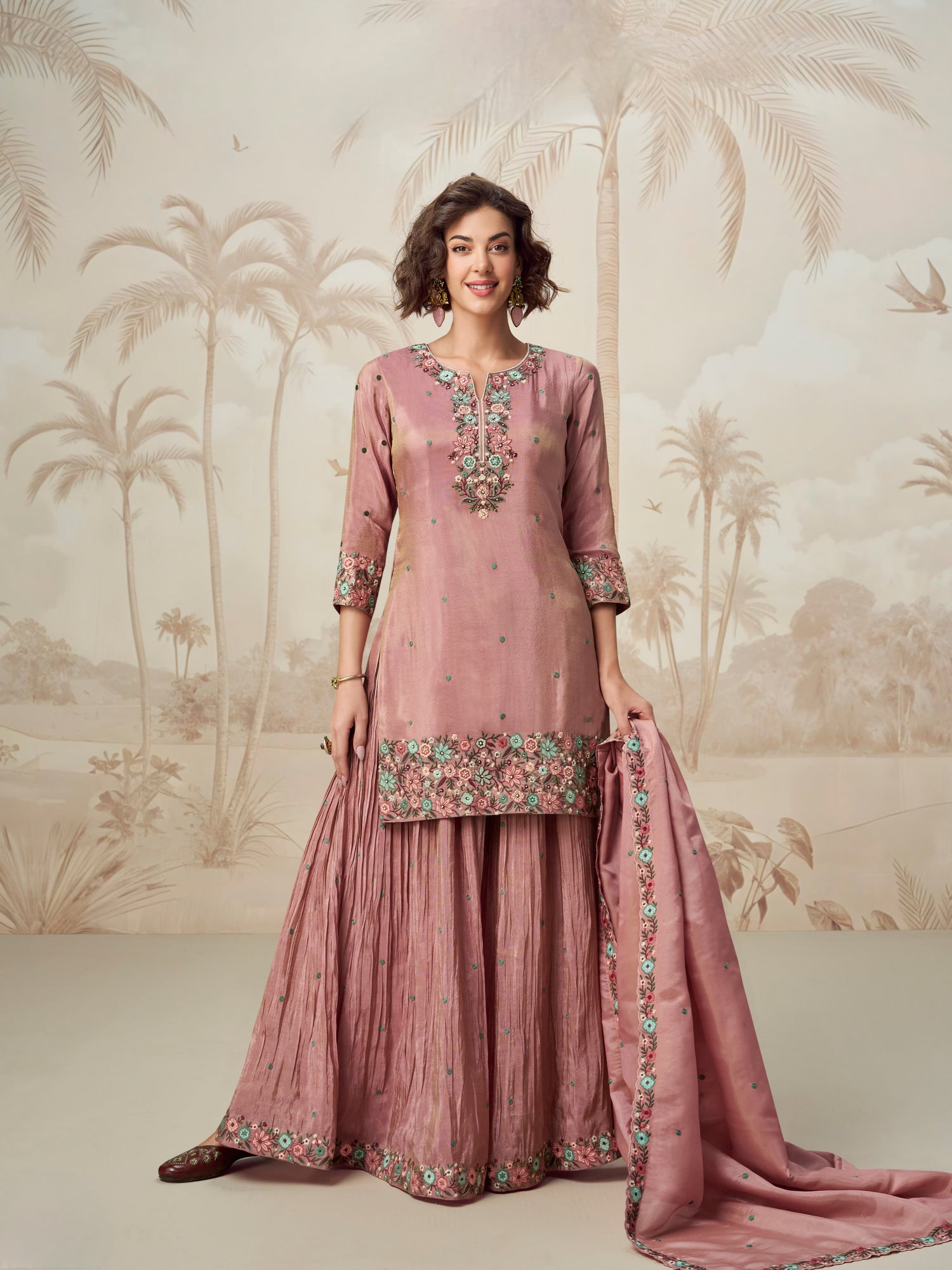 Mauve palazzo suit with flared bottom

