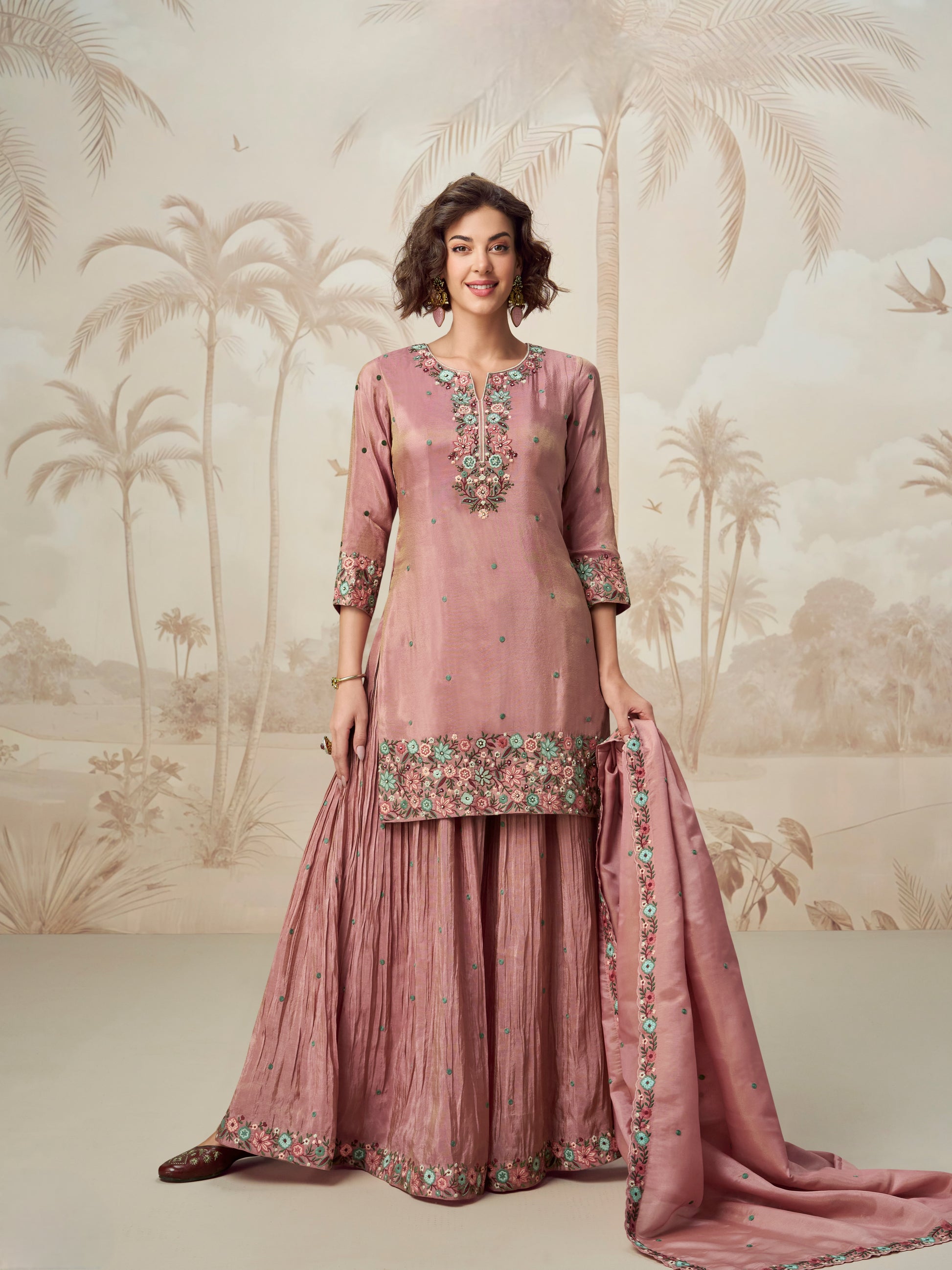 Mauve palazzo suit with flared bottom

