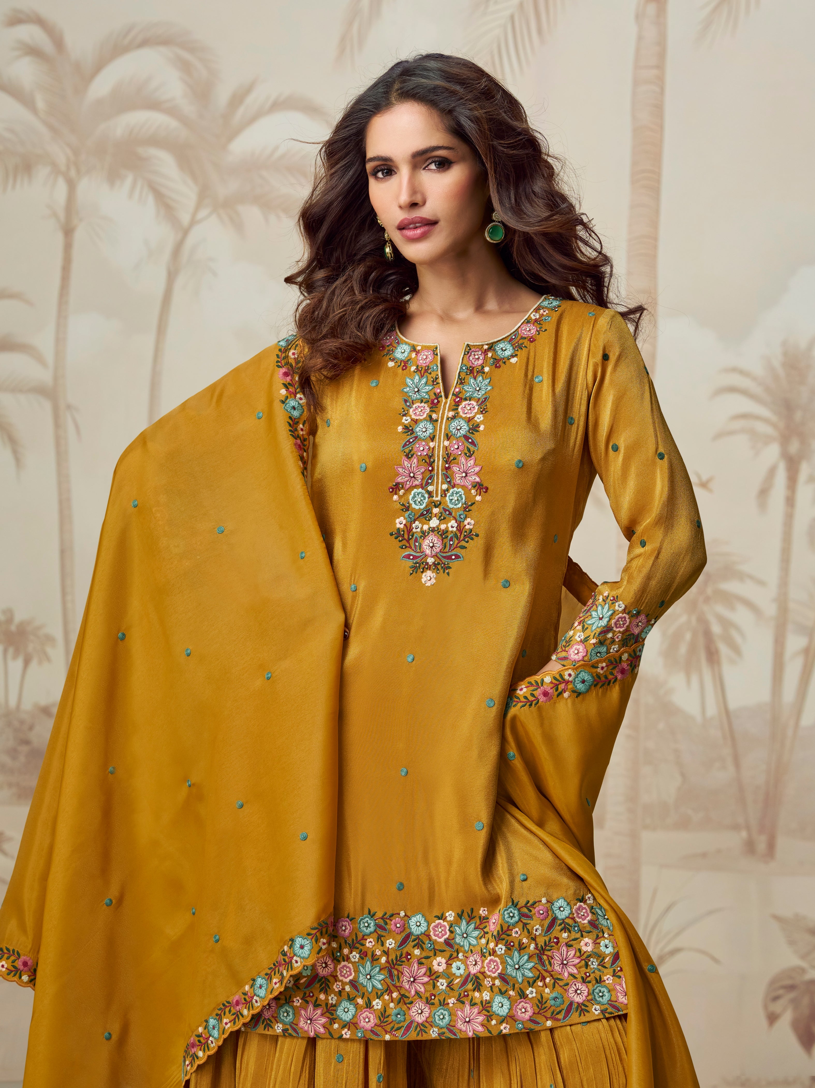 Full outfit of mustard yellow suit with dupatta

