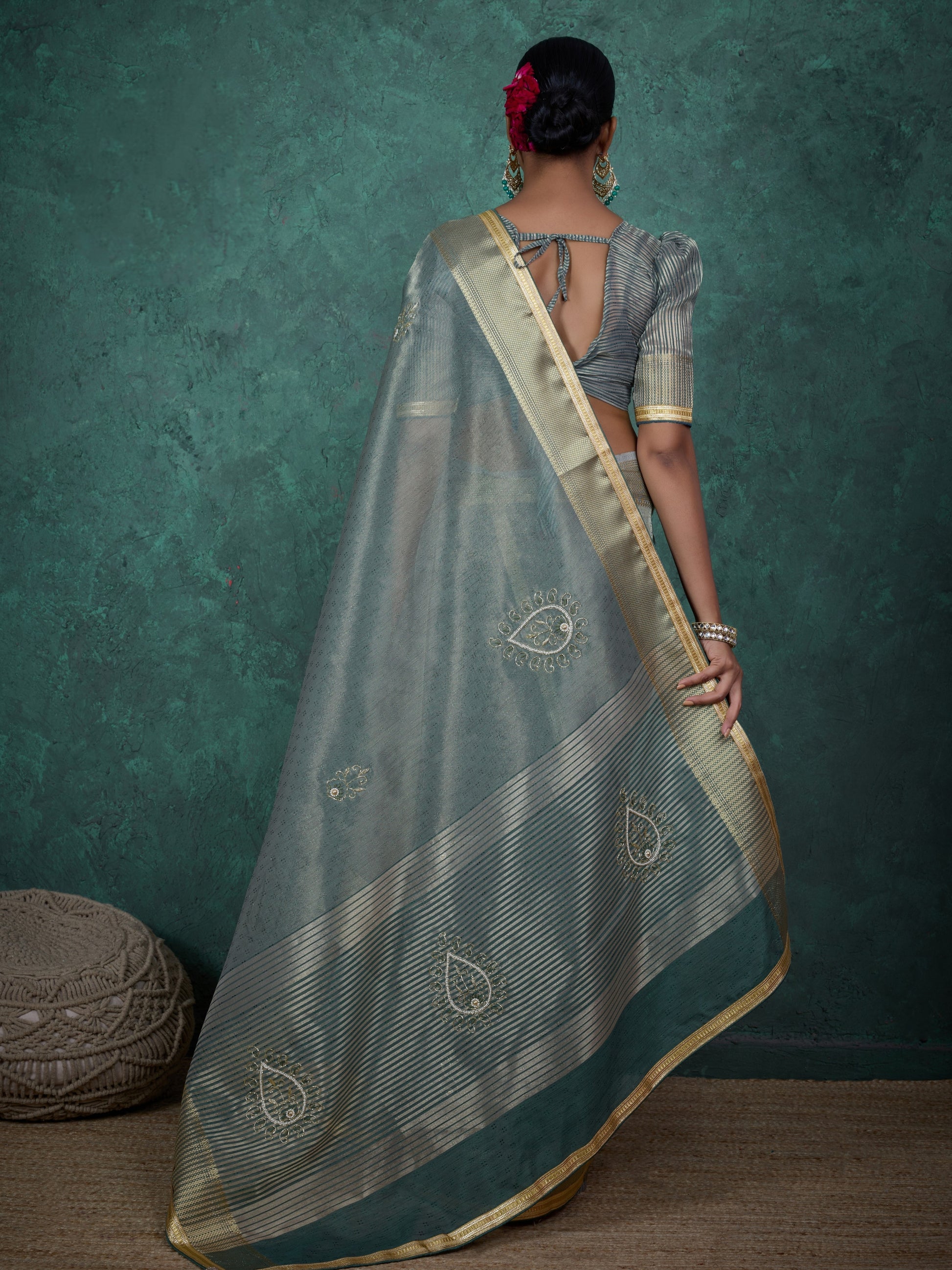 Rose pink khatli worked saree with tassel details