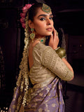 Buy lavender Banarasi saree with pure viscose tissue silk and heavy embroidery blouse online