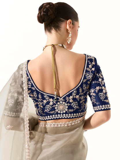 Premium Grey Organza Tissue Saree for Weddings and Special Occasions