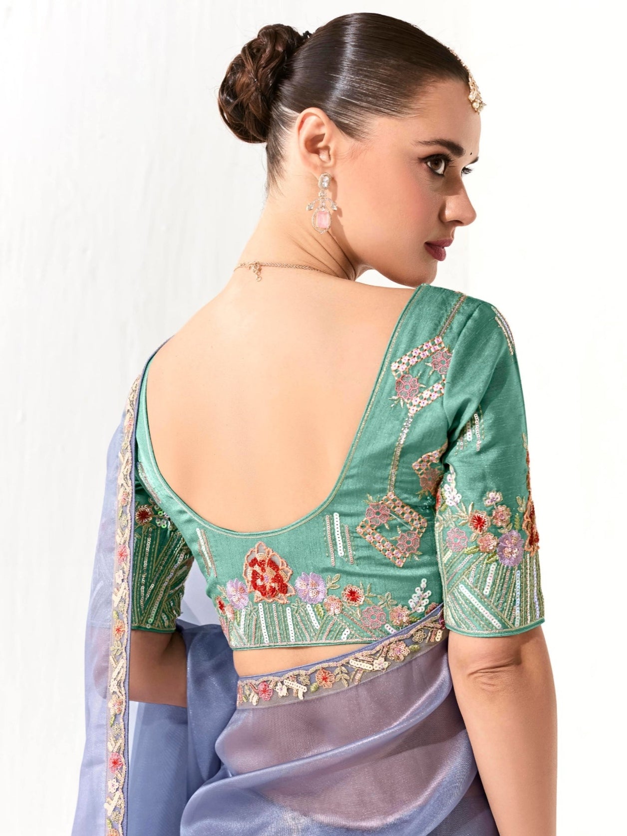 Premium Powder Blue Organza Tissue Saree for Weddings and Special Occasions

