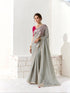 Silver Grey Organza Tissue Saree with Heavy Embroidered Border and Designer Blouse

