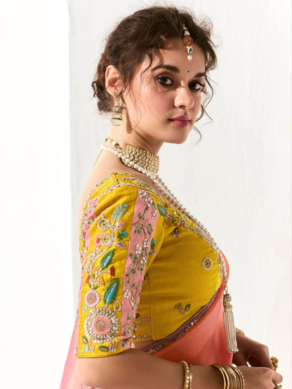 Premium Ombre Orange Organza Tissue Saree for Weddings and Special Occasions