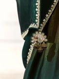 Teal Green Organza Tissue Saree with Heavy Embroidered Border and Designer Blouse

