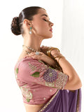 Designer Purple Tissue Saree with Intricate Embroidery and Embellished Border

