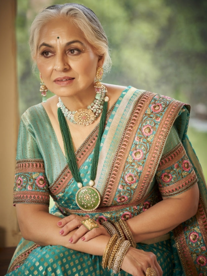 Aqua Blue Saree with Belt for Wedding

