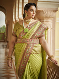 Party Wear Leaf Green Organza Silk Saree

