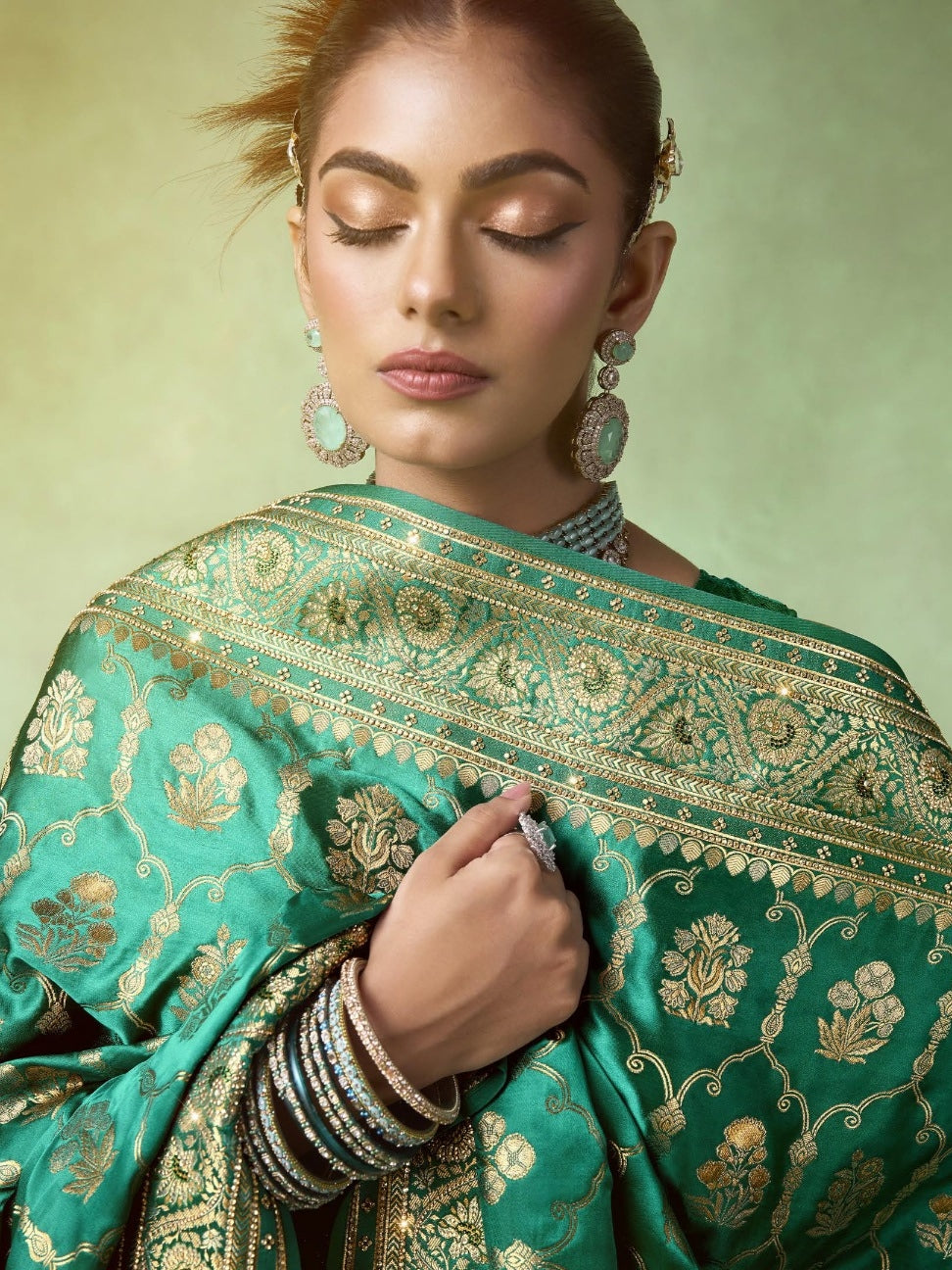 Zarkan embellished green wedding saree

