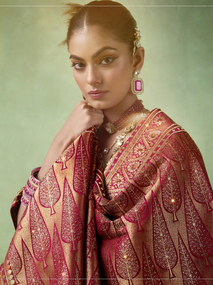 Heavy wedding saree in maroon shade

