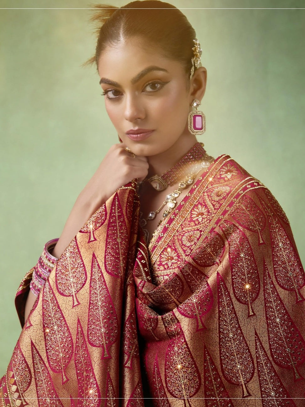 Heavy wedding saree in maroon shade

