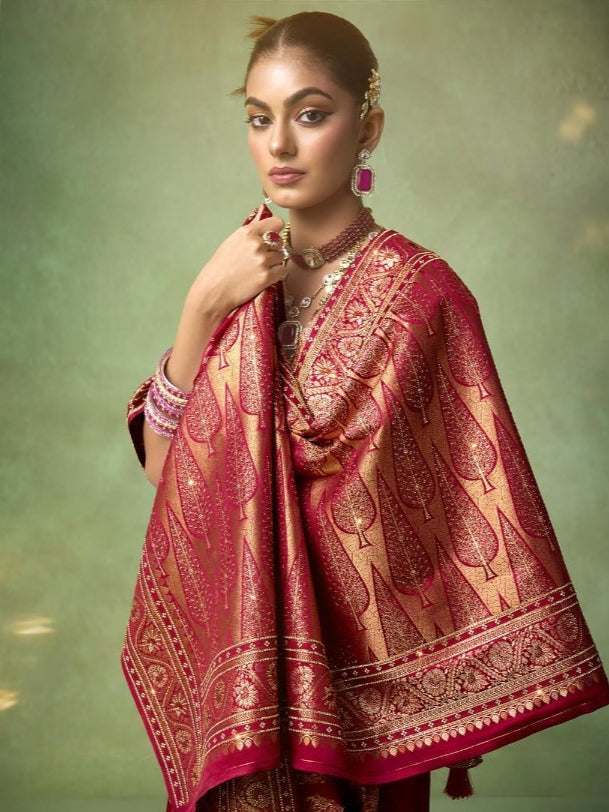 Designer bridal saree with golden border

