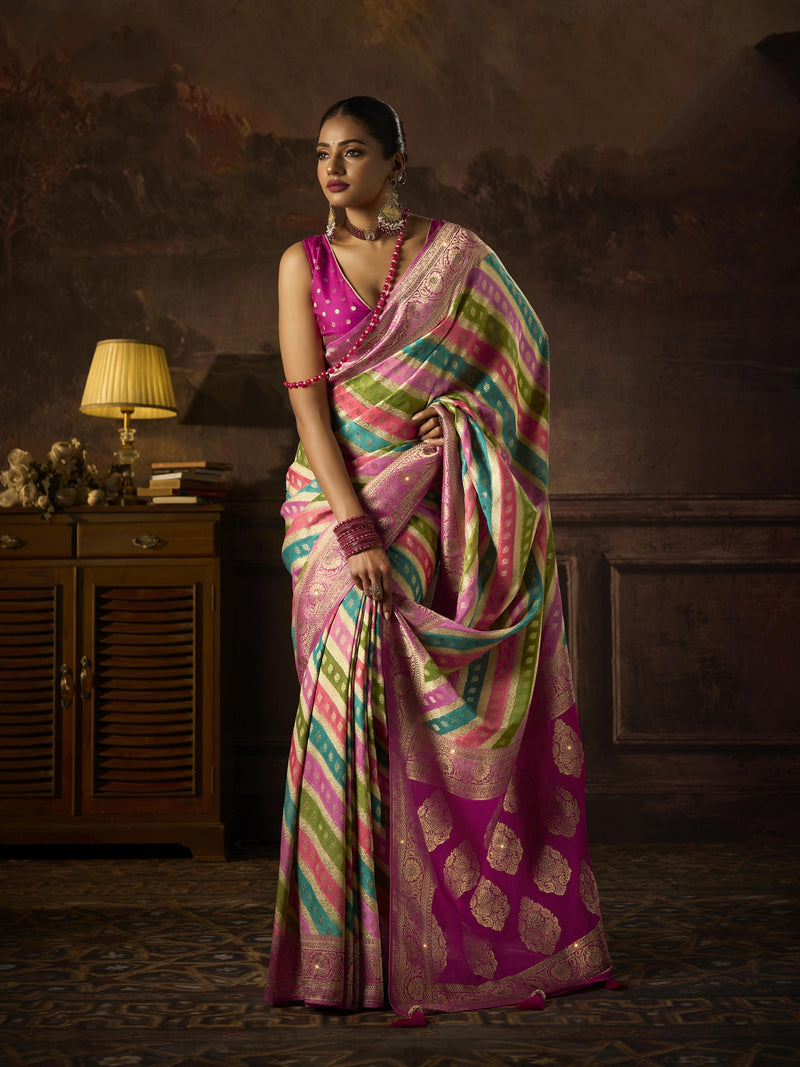 Pink Khaddi Georgette Saree with Saroski Work

