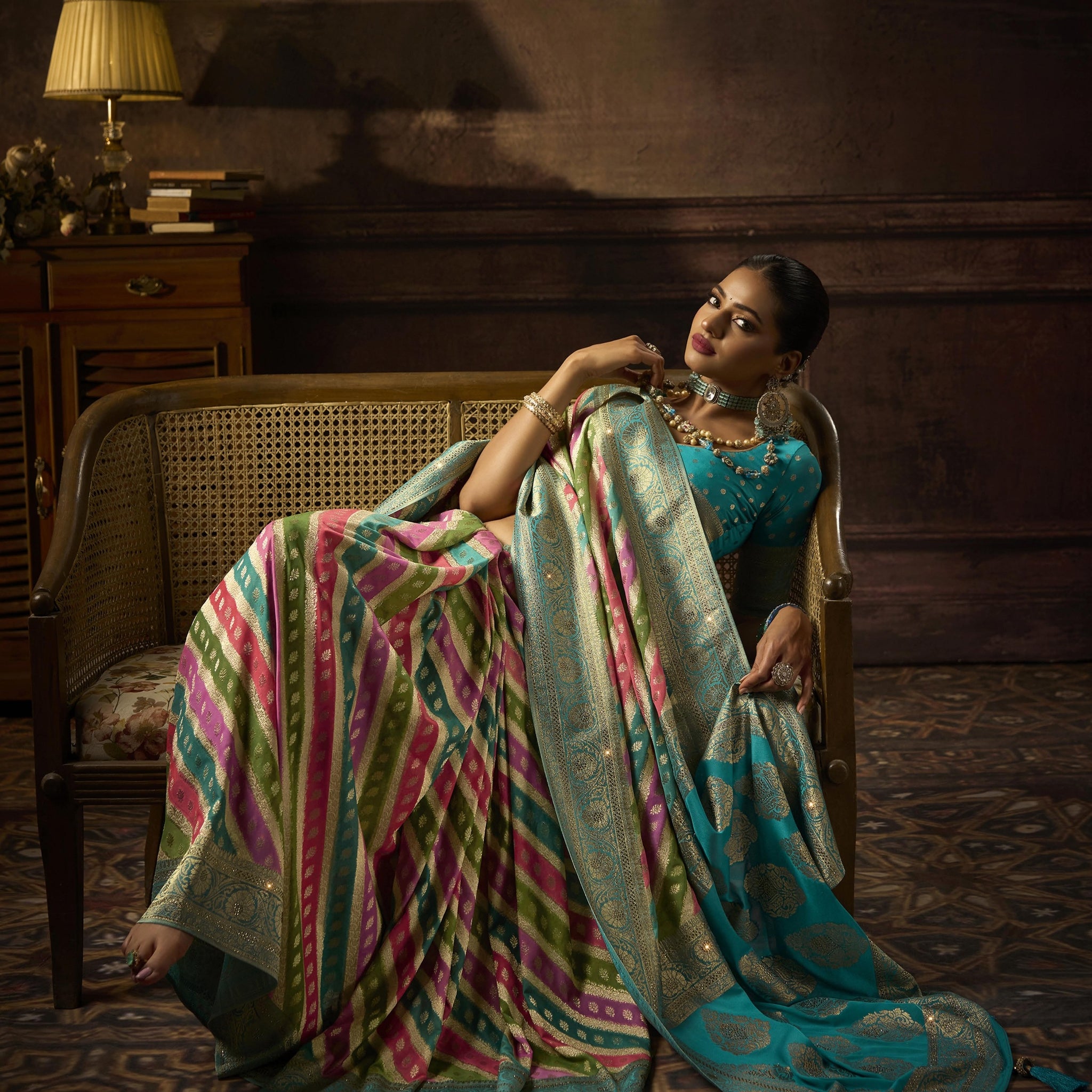 Sky Blue Khaddi Georgette Saree with Saroski Work

