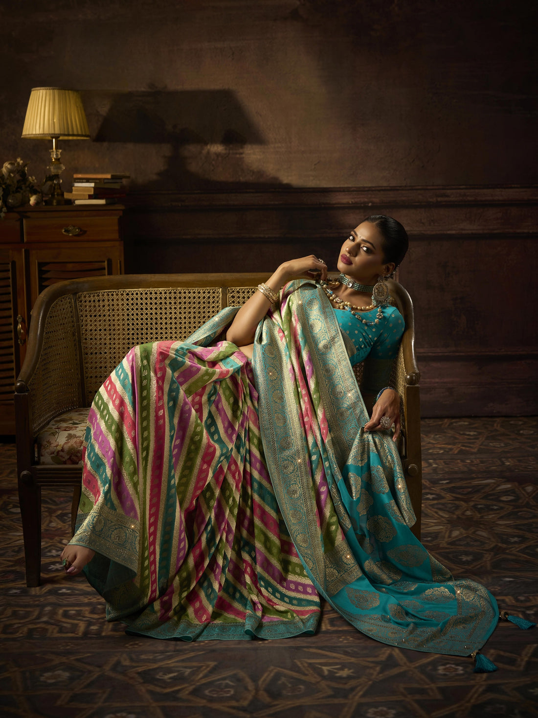 Sky Blue Khaddi Georgette Saree with Saroski Work

