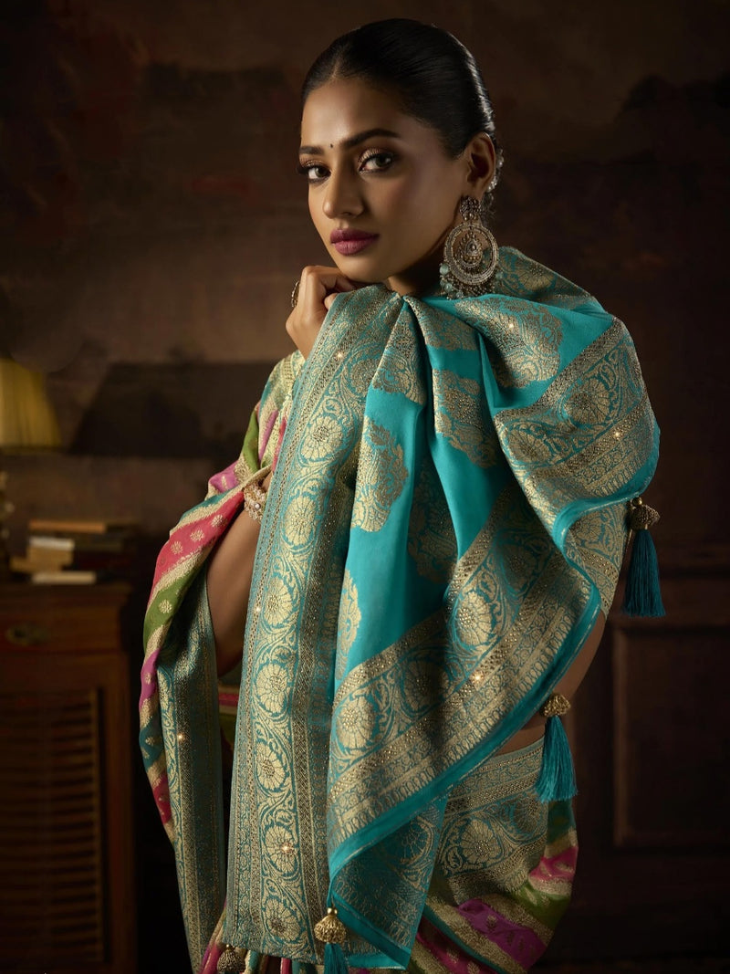 Hand-Brush Print Sky Blue Georgette Saree

