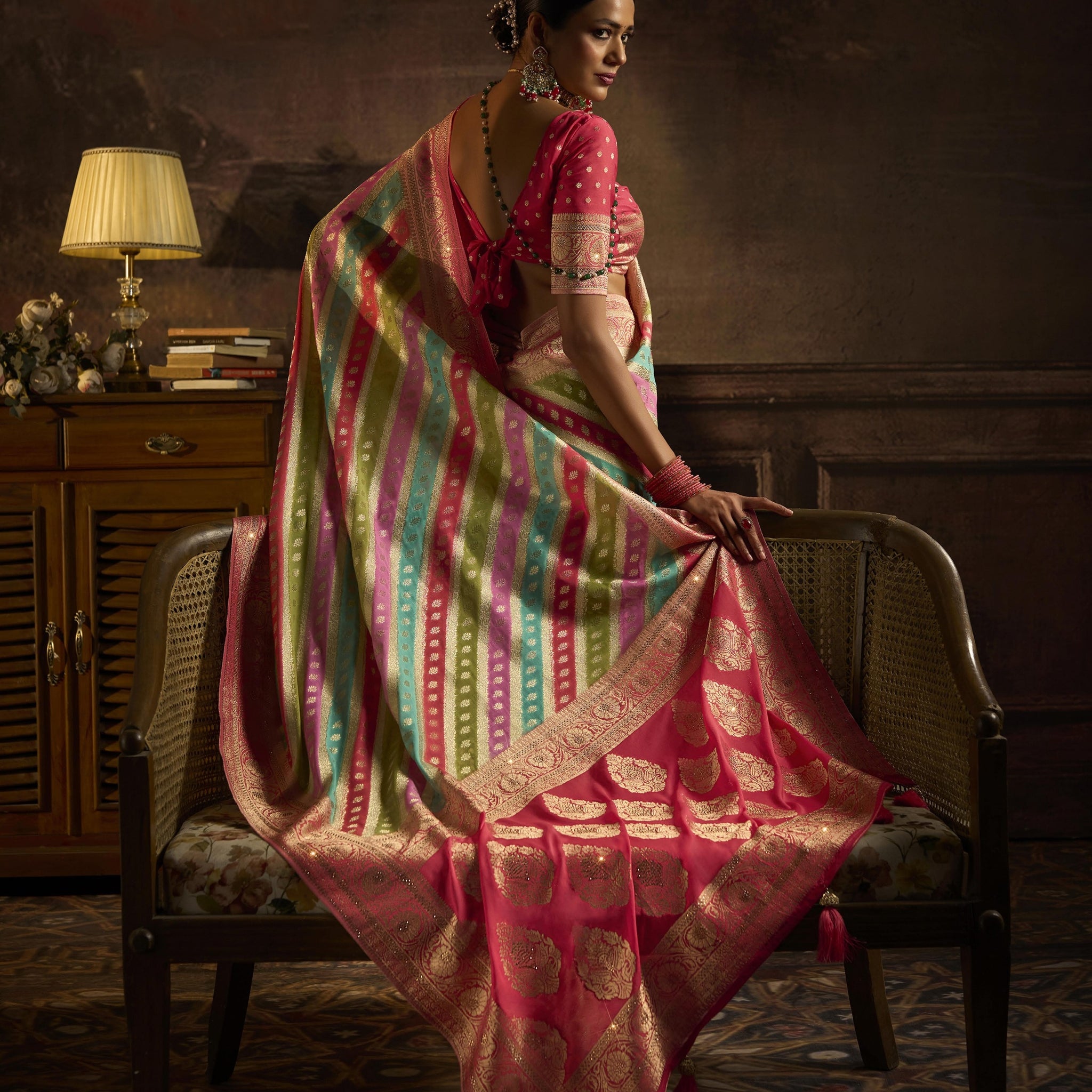 Maroon Khaddi Georgette Saree with Saroski Work

