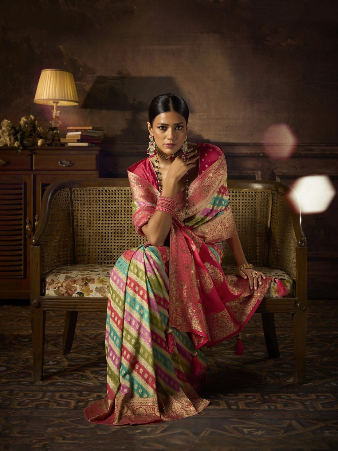 Maroon Khaddi Georgette Saree with Saroski Work

