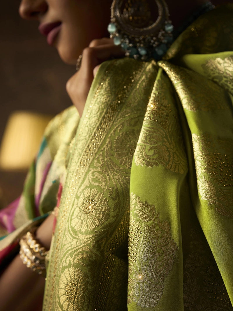 Heavy Work Georgette Saree with Multicolor Pallu

