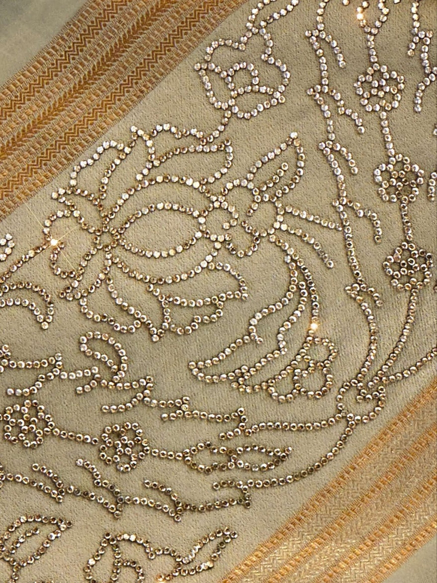 Beige Gold Sattan Katan Bridal Saree with Zircon &amp; Saroski Work
