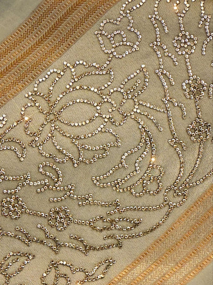 Beige Gold Sattan Katan Bridal Saree with Zircon &amp; Saroski Work