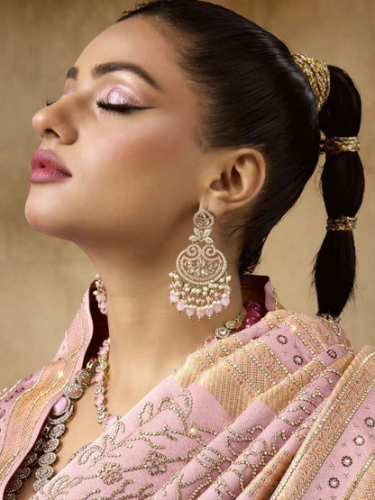 Mauve Pink Bridal Saree in Sattan Katan with Saroski Embroidery